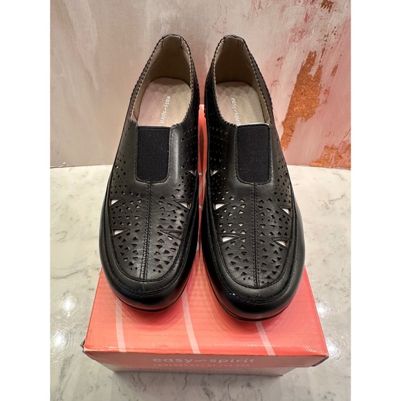 Easy Spirit Womens Duff Round Toe Slip-on Flats 9.5M Black Comfort Leather New - Picture 2 of 11